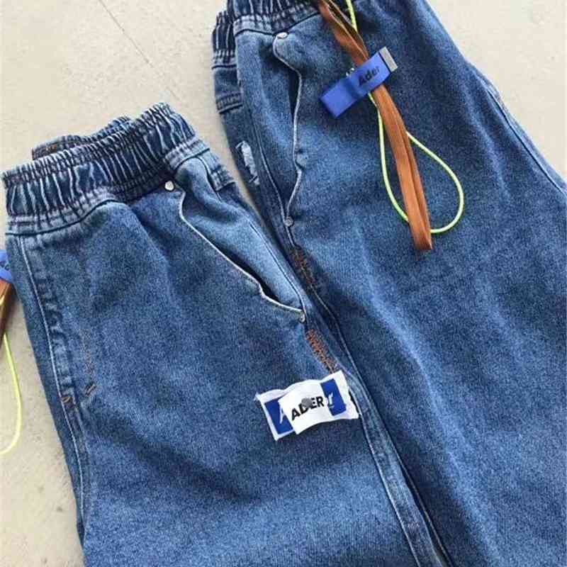 Ader Error Blue Patch Jeans Men Women High Quality Drawstring error Denim Pants Fashion Cowboy Slim Fit Jean 210420