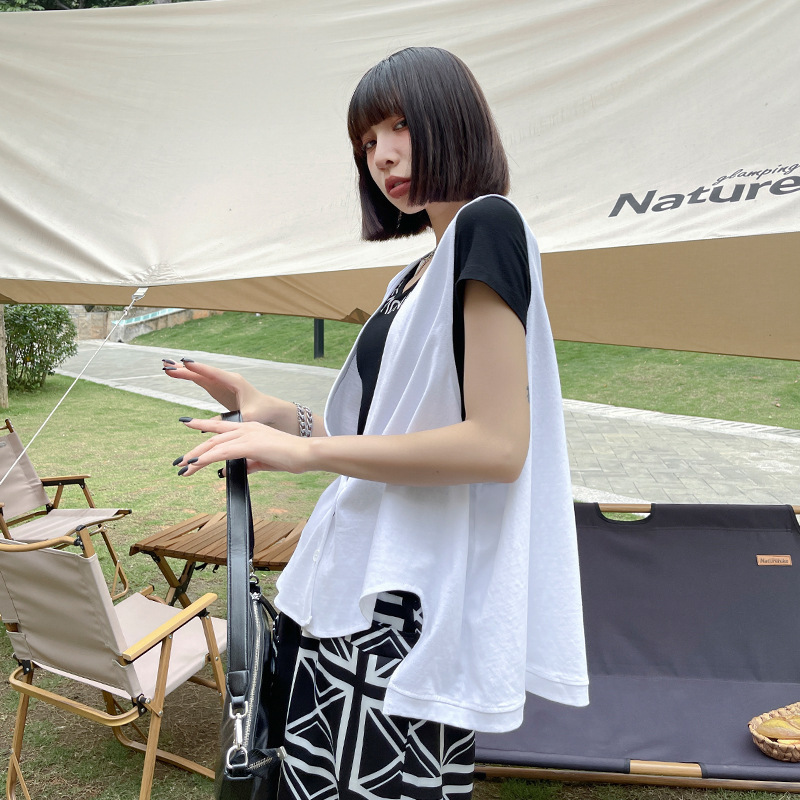 Japan Style Solid High Street Women Vest Summer Simple Single Breasted Sleeveless Coat Fashion Loose Chic Tank 210519