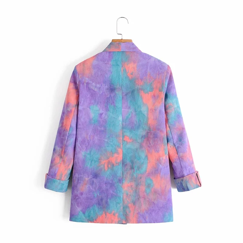 JuneLove vintage women tie dye blazers fashion ladies elegant patchwork long blazer jacket casual female chic outwears 210517