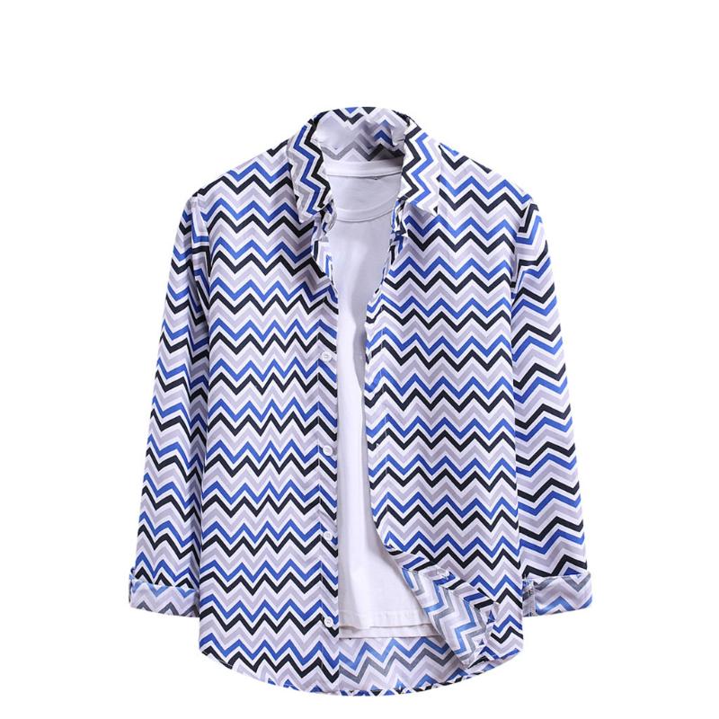 Fashion Men Stripe Print Shirts Long Sleeve Casual Blouse Tops Camisas Para Hombre Slim Fit Cotton Male Soft Clothes Men's