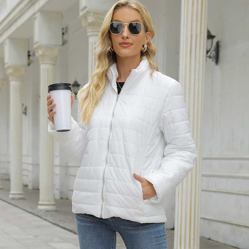 Fashion Women Winter Zipper Jacket Casual Slim Warm Padded Coat Elegant Long Sleeve White Gradient Streetwear Jackets 211013