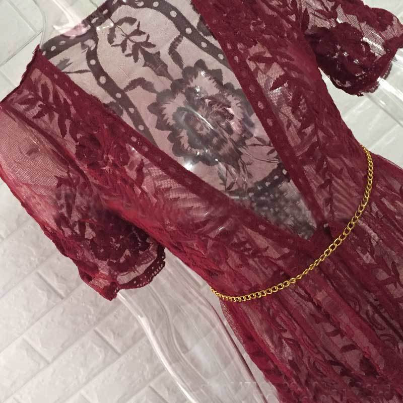 Boho Inspired gypsy embroidery LACE MAXI DRESS Plunge Neck slit side tunic summer dress new sexy beach dress clothes female 210331Z