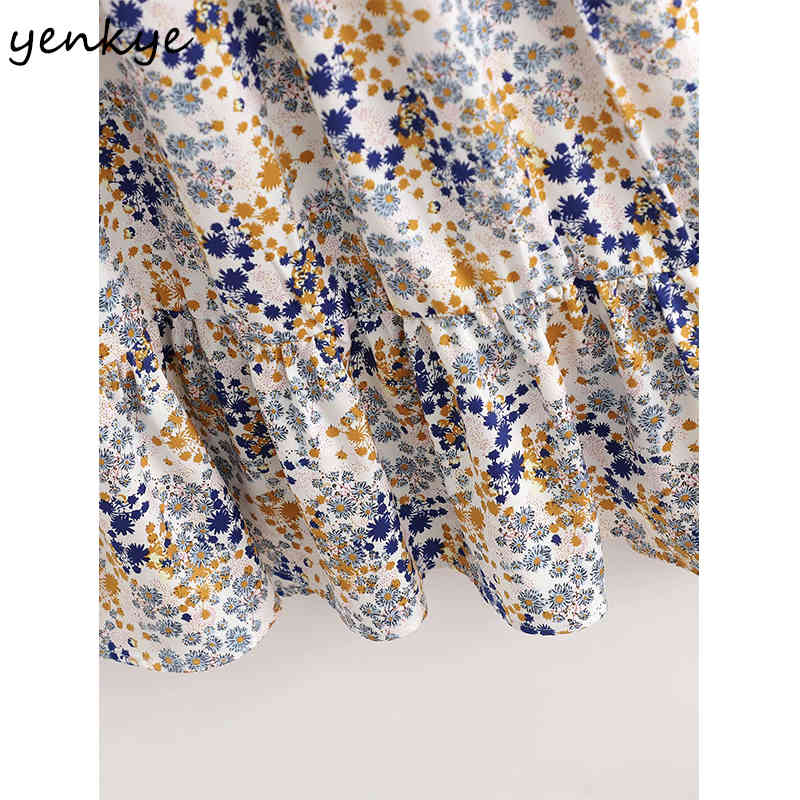 YENKYE Spring Women Vintage Prairie Chic Floral Print Dress Female Square Neck Long Sleeve Robe Femme A-line Midi Casual Dresses 210515