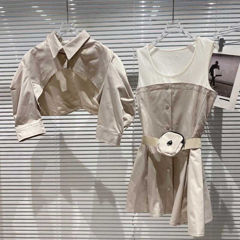 DEAT Women Patchwork Sling Dress Lapel Neck Short Sleeve Arrivals Lady Sexy Temperamnet Fashion Spring Summer 11D1934 210709