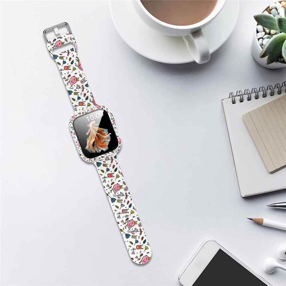 Leopard Rose Skull Printing Silicone Straps With Protective Cases Replacement Bracelet Wrist Bands for Apple watch Series 6 5 4 3 2 1 SE free shipping