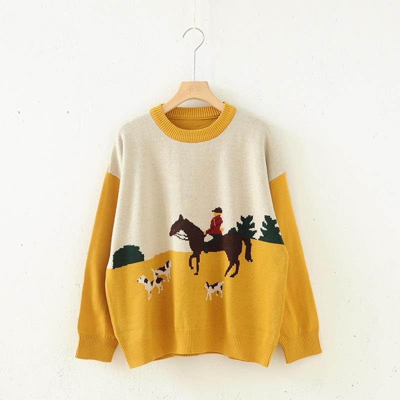Women's Sweaters Cygne Korean Soft Childlike Riding Yellow Round Neck Horse Long-sleeved Casual Pullover Sweater Thin For Autumn, White;black
Women's Sweaters Cygne Korean Soft Childlike Riding Yellow Round Neck Horse Long-sleeved Casual Pullover Sweater Thin For Autumn, White;black