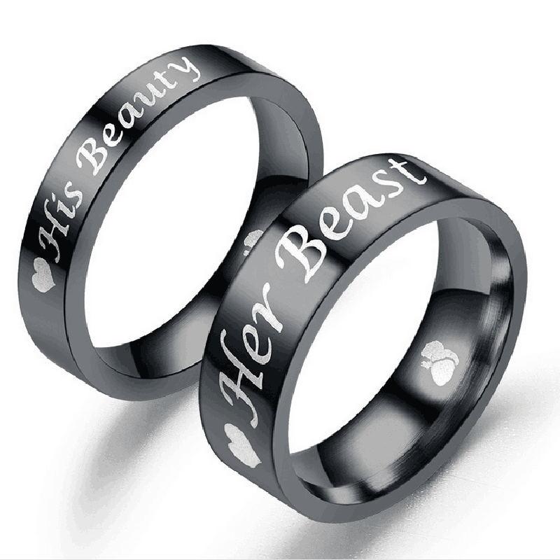 Wedding Rings Black Stainless Steel Ring Engraved His Beauty Her Beast Lover For Women Men Jewelry Anillo Couple Gift
Wedding Rings Black Stainless Steel Ring Engraved His Beauty Her Beast Lover For Women Men Jewelry Anillo Couple Gift