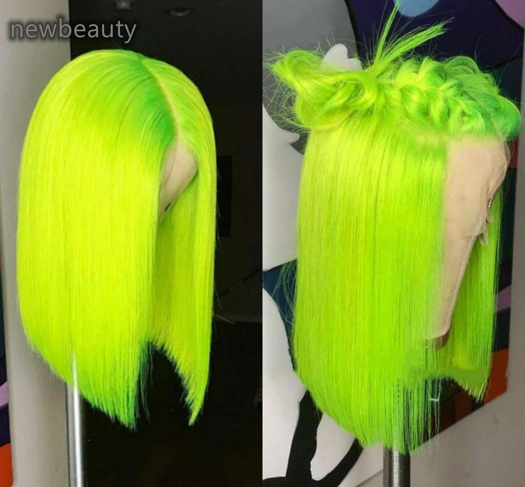 150 Density Middle Part Green Color Synthetic Lace Front Wigs For Black Women Short Straight Pre Plucked Hair Wig