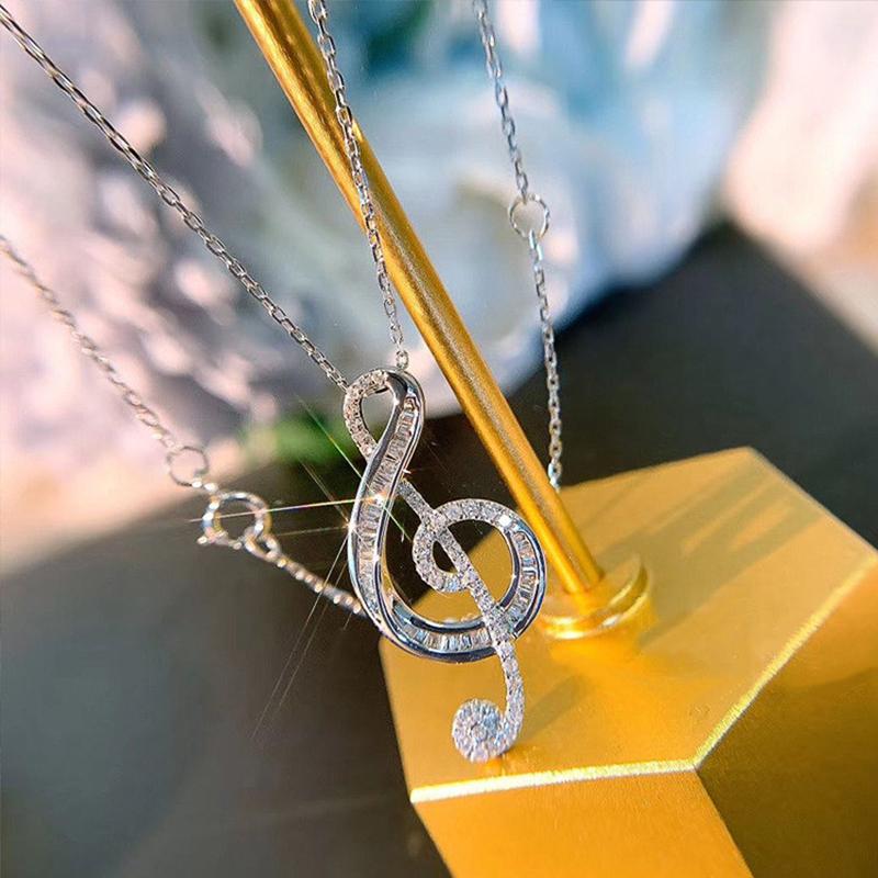 Chains Exquisite And Dazzling Note Shape Ladies Pendant Necklace Covered With Cubic Zirconia Elegant Girlfriend Holiday Gift, Silver
Chains Exquisite And Dazzling Note Shape Ladies Pendant Necklace Covered With Cubic Zirconia Elegant Girlfriend Holiday Gift, Silver