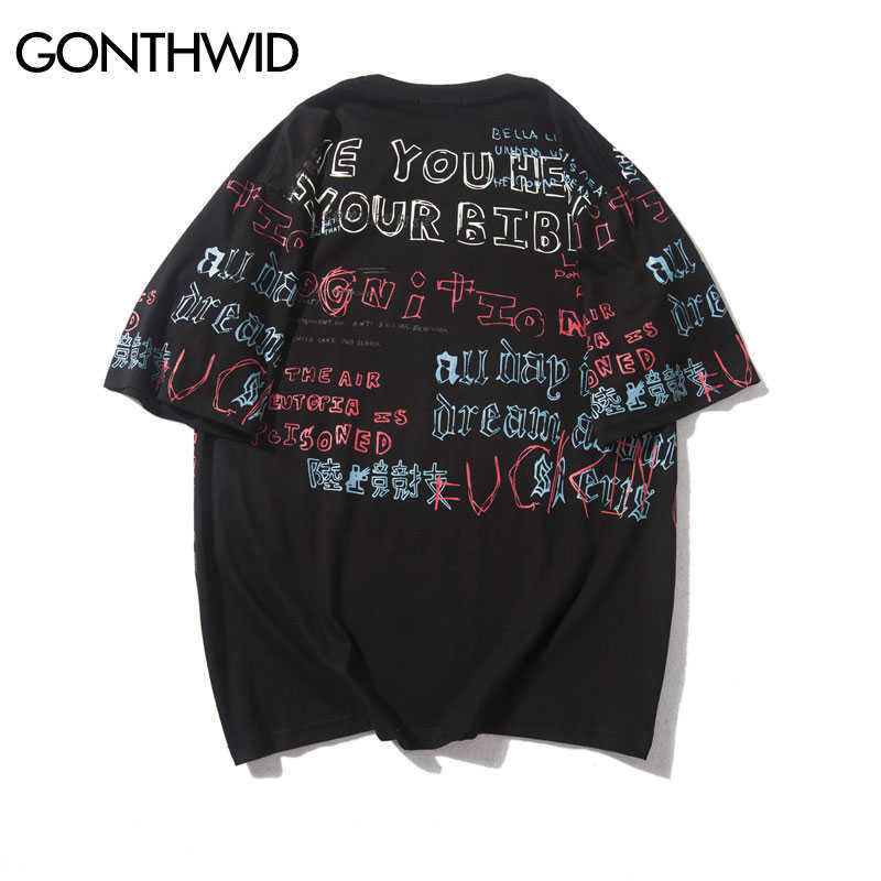 GONTHWID Graffiti Print Casual T Shirts Tee Tops Summer Men Hip Hop Short Sleeve Streetwear Fashion Harajuku Casual Male Tshirts 210707