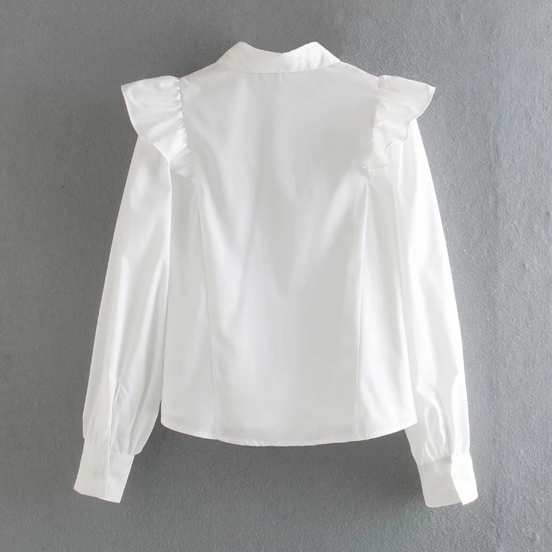 Spring Women Cascading Ruffle White Blouse Female Long Sleeve Shirt Casual Lady Loose Tops Blusas S8350 210430