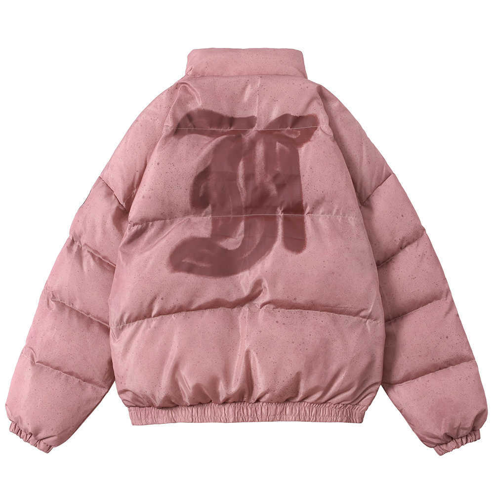 Aolamegs Winter Jacket Men Letter Inkjet Embroidery Badge Streetwear Men Warm Thick Zipper Harajuku All-match Parka Jackets Coat 210818