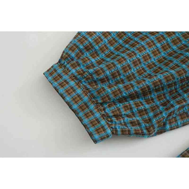 vintage v neck women short shirts summer fashion button-fly ladies blouses casual plaid female shirt sexy girls blouse 210430