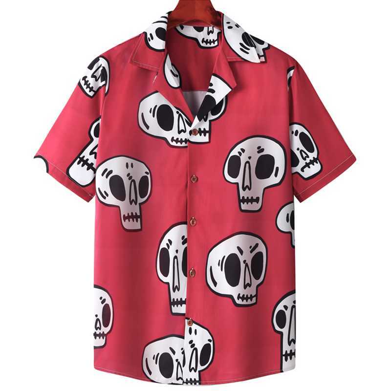Summer Hawaiian Short Sleeve Shirts Funny Skull Full Printed Hip Hop Streetwear Harajuku Korean Fashion Vintage Oversized 210721
