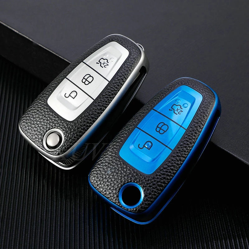 Update New TPU Car Case Leather Keys Cover For Ford Ranger C-Max S-Max Focus Galaxy Eo Transit Tourneo Custom Auto Key Holder Cars Parts