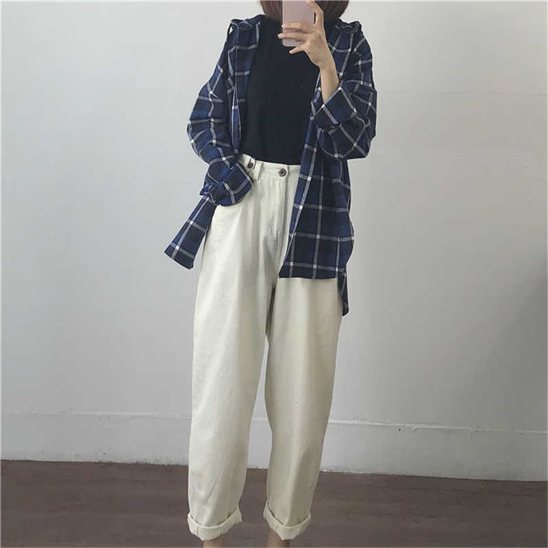Cotton white Loose boyfriend Denim pant high waist plus size mom jeans black spring beige blue banana Jeans streetwear 210809