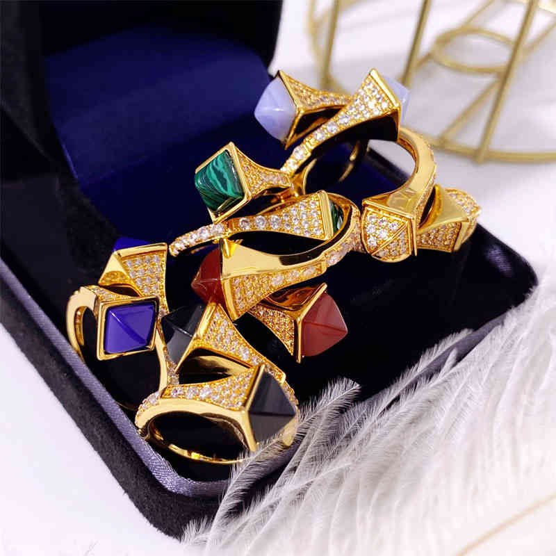 Exaggerated Metallic Color Stone Double Pagoda Diamond Ring Set Personalized Palace Style Index Finger