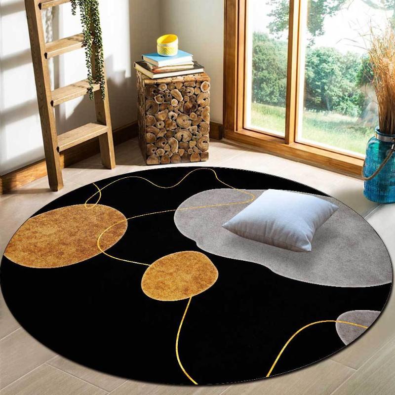 Fashion Modern Simple Black Gray Green Gold Line Mosaic Living Room And Bedroom Round Non-slip Mat Carpet Carpets