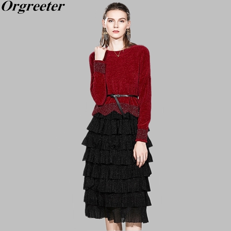 Skirt and Sweater Two piece set Women O-neck long sleeve soft loose Jumper Tops Multi-layer lotus Leaf Cake Suit 210525, Dark grey
Skirt and Sweater Two piece set Women O-neck long sleeve soft loose Jumper Tops Multi-layer lotus Leaf Cake Suit 210525, Dark grey