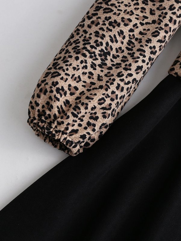 Girls Contrast Leopard Belted Dress SHE