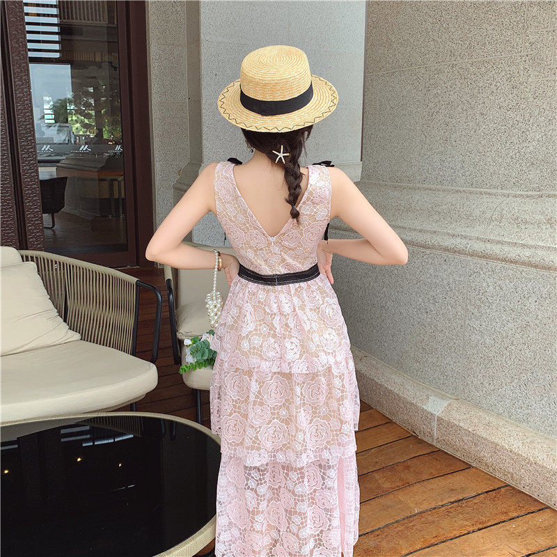 Sweet Runway Self Portrait Celebrity Mesh Flower Embroidery Dress Party Women's Elegant Lace Sexy Low Cut Long Maxi Robe 210506