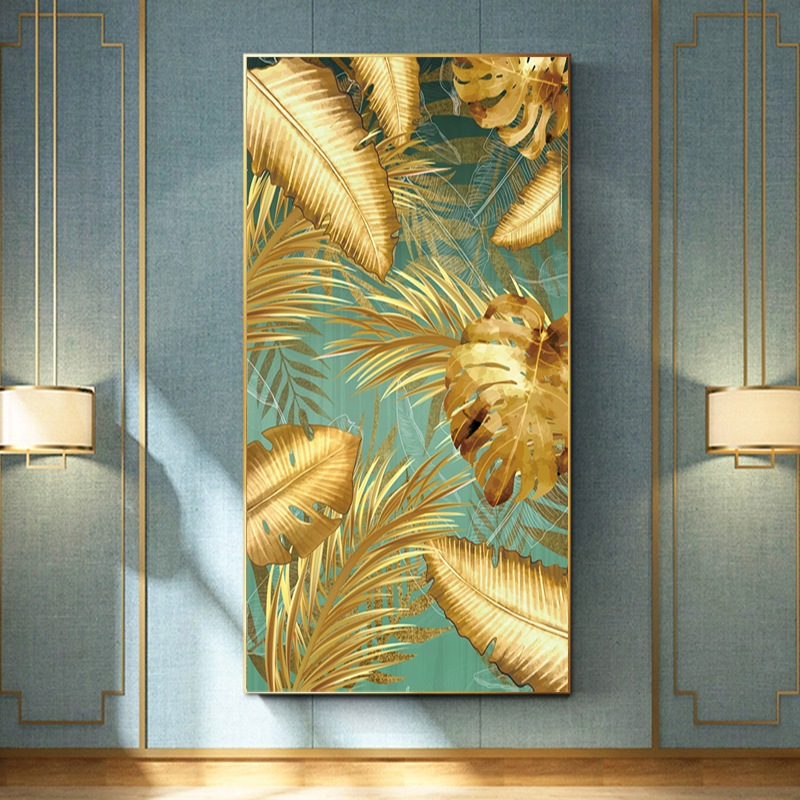 Abstract Golden Leaf Cuadros Canvas Painting Wall Art Pictures For Living Room Home Decor Tropical Plants Posters And Prints