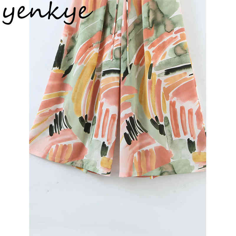 Sexy Backless Multicolor Print Jumpsuit Women V Neck Sleeveless Sashes Holiday Boho Romper Summer Long Loose monos mujer 210430