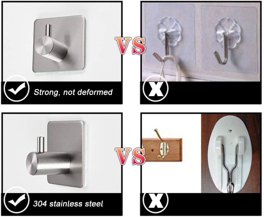 1pc Self-adhesive Towel Hooks Wall Hooks Hangers Anti-Skid Heavy-duty Waterproof Stainless Steel Hook for Kitchen Bathroom Towel