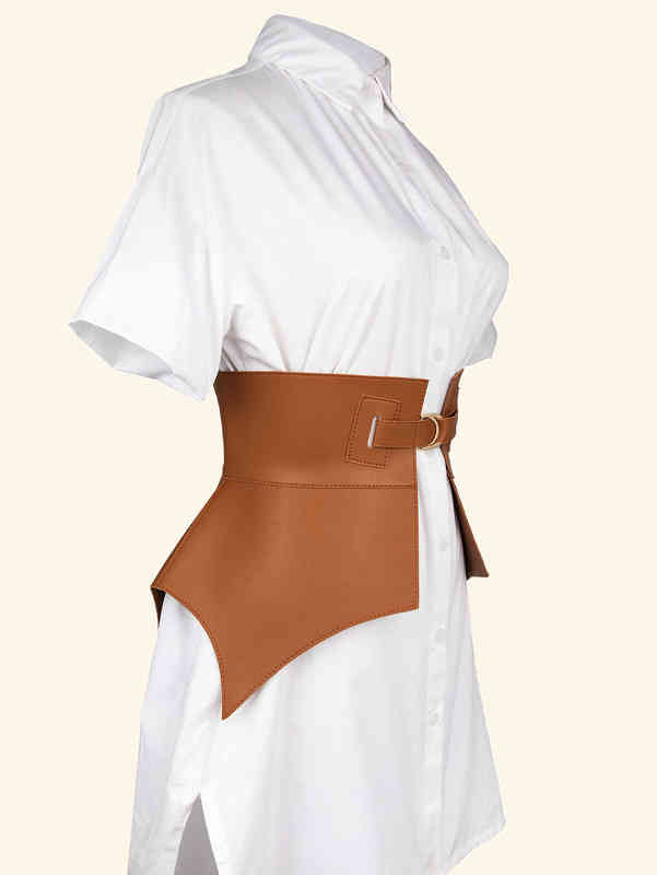 Brown Irregular Pu Leather Long Wide Belt Punk Style Women Fashion Autumn Winter PU Waistband Corset Belts 220121