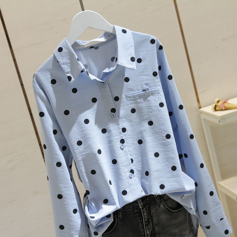 Spring Summer Korea Fashion Women Shirts Plus Size Long Sleeve Loose Polka Dot Shirt all-matched Casual Blouse Female Tops D175 210512
