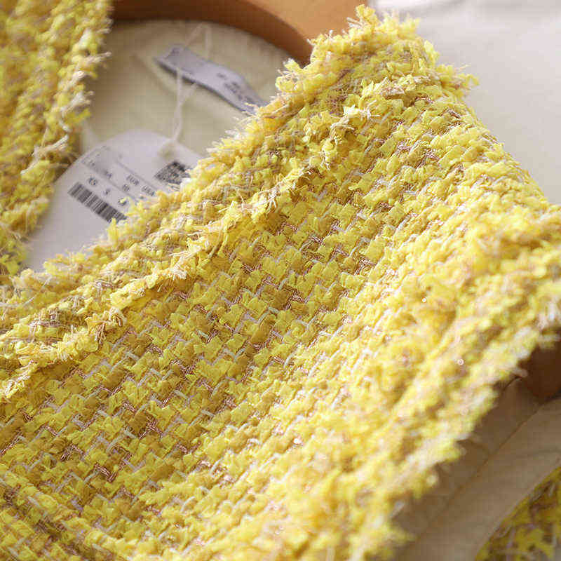 Women Sweet Fashion Yellow Plaid Tweed Tassel Frayed Waistcoat Vintage V Neck Sleeveless Female Vest Outerwear Chic Tops 211120