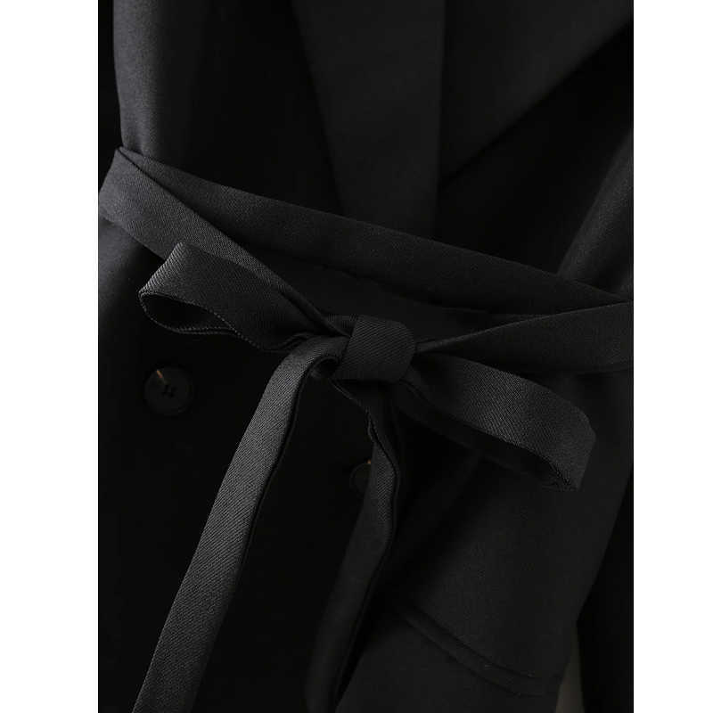 Women Fashion Office Wear One Button Blazers Coat Vintage Long Sleeves Female Black Slim Chic Outerwear With Belt XITIMEAO 210602