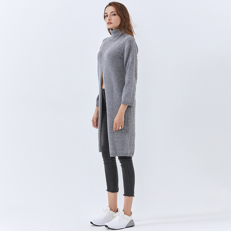 Loose Black Knitted Pullover For Women Turtleneck Long Sleeve Front Split Casual Sweater Female Fall Style 210524