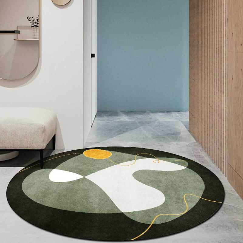 Fashion Modern Simple Black Gray Green Gold Line Mosaic Living Room And Bedroom Round Non-slip Mat Carpet Carpets