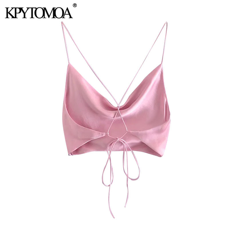 Women Sexy Fashion With Tied Soft Touch Cropped Tank Tops Backless Cross Thin Straps Female Camis Mujer 210420