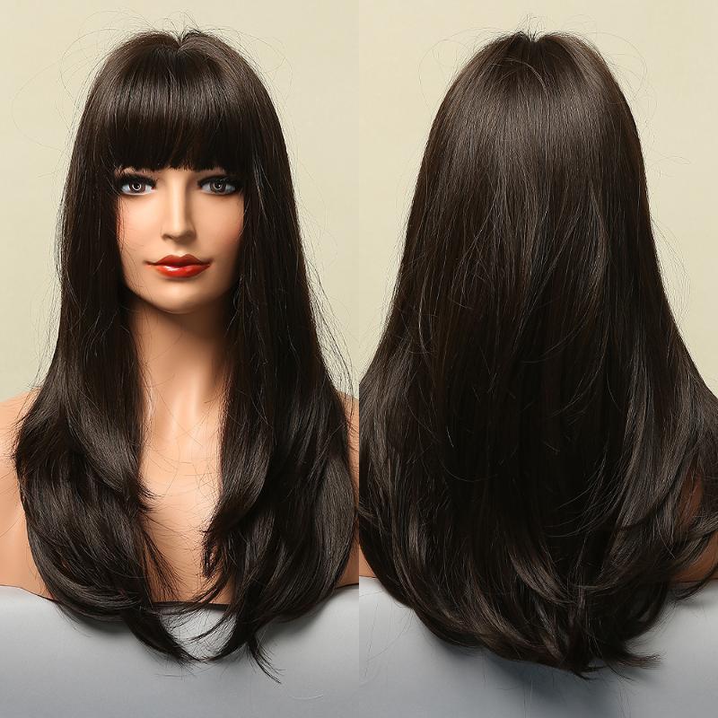 Synthetic Wigs ALAN EATON Long Straight Layered Dark Brown Hair With Bangs For Black Women High Density Temperature Fibre, Lc248
Synthetic Wigs ALAN EATON Long Straight Layered Dark Brown Hair With Bangs For Black Women High Density Temperature Fibre, Lc248