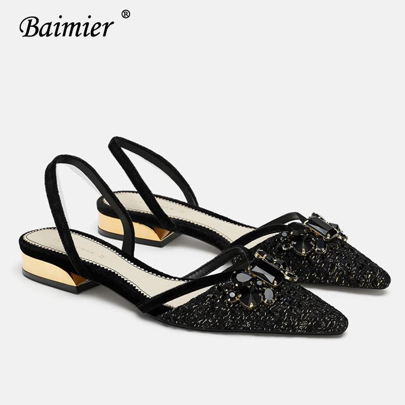 Baimier Luxury Black Crystal Women Flat Sandals Slingback Gold Heel Pointed Toe Slip On Summer Mujer Sandale Femme
Baimier Luxury Black Crystal Women Flat Sandals Slingback Gold Heel Pointed Toe Slip On Summer Mujer Sandale Femme