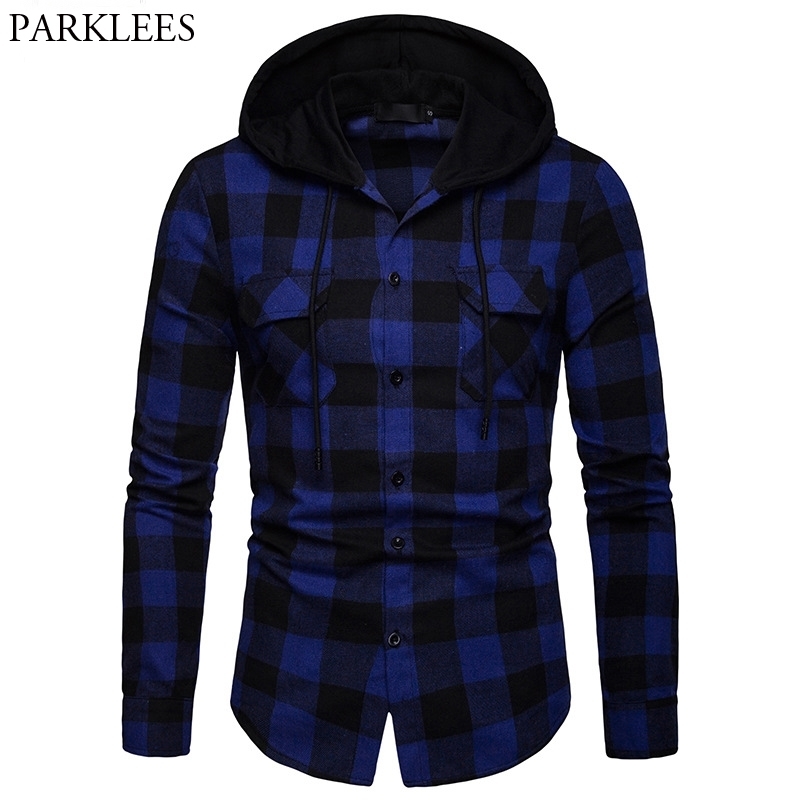 Fashion Buffalo Plaid Shirt Men Brand Casual Grid Check Pattern Hooded Dress Shirts Mens Slim Fit Long Sleeve Chemise 210522, Blue
Fashion Buffalo Plaid Shirt Men Brand Casual Grid Check Pattern Hooded Dress Shirts Mens Slim Fit Long Sleeve Chemise 210522, Blue