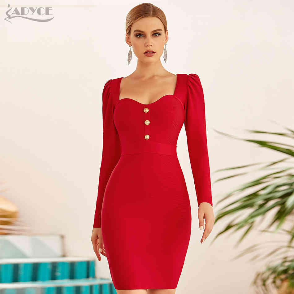 Winter Red Long Sleeve Bodycon Bandage Dress Women Sexy Strapless Mini Club Celebrity Evening Runway Party 210423