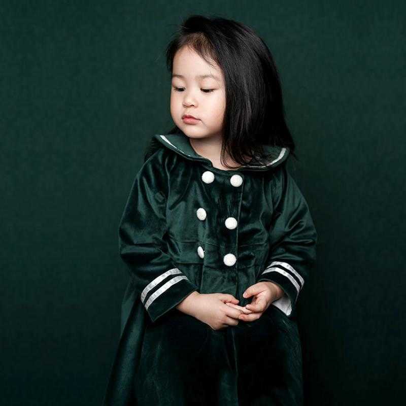 Spring Autumn Girls Vintage Dress For Baby Kids Green Vestidos Children Fashion Clothes Girl Long Sleeve Birthday Dresses 210615