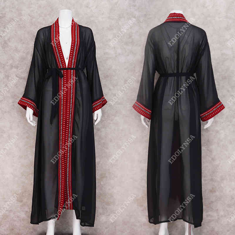 Plus Size Embroidered Summer Beachwear Chiffon Kaftan Beach Woman Tunic Bath Dress Robe plage Swim Wear Cover Up #Q1038 210420