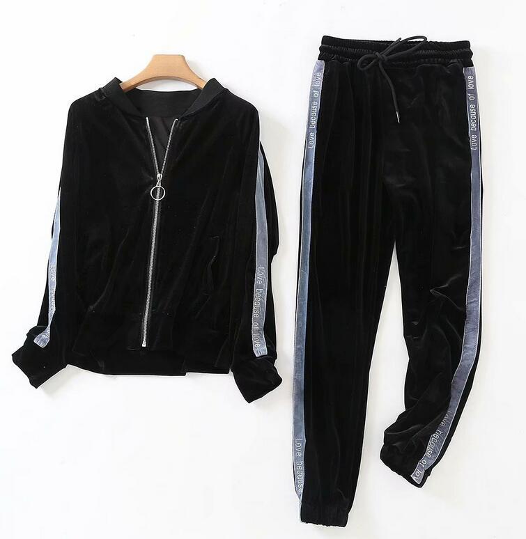 Spring And Autumn Letter Embroidery Velvet Suit Set Women Two-piece Female Pant Women's Sports Suits Tracksuits