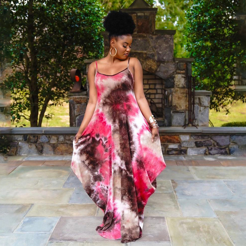 Plus size 3XL 4XL 5XL Women Maxi Dresses Sleeveless SKirts tie dye beach dress Sexy Summer Clothing bigger sizes long skirt casual loose wear 4822