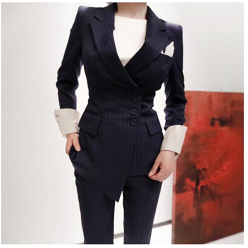 Arrival Fashion Spring Pants Suits Women Blazer 2 Two Piece Set Striped Jacket & Pant Blazers Femme Mujer 210520