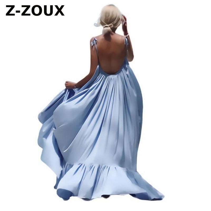 Women Dresses Loose Long Beach Sleeveless Backless Sexy Ruffles Spliced Pleated Plus Size Summer 210513