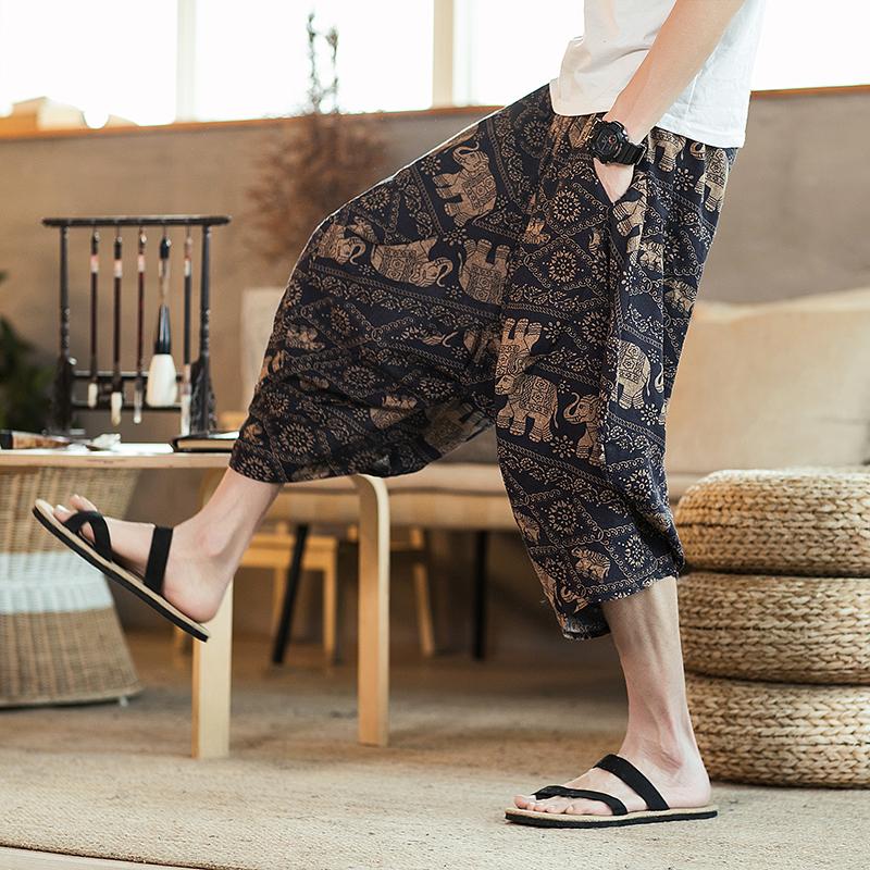 Men Pants Men's Wide Crotch Harem Loose Large Cropped Trousers Wide-legged Bloomers Korean Style Baggy