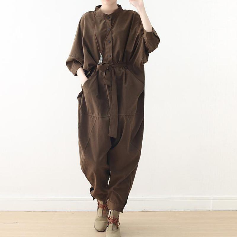 Johnature Safari Style Jumpsuits Full Length Loose Solid Sashes Pockets Button Spring/Summen Cotton Women Jumpsuit 210521, Black
Johnature Safari Style Jumpsuits Full Length Loose Solid Sashes Pockets Button Spring/Summen Cotton Women Jumpsuit 210521, Black