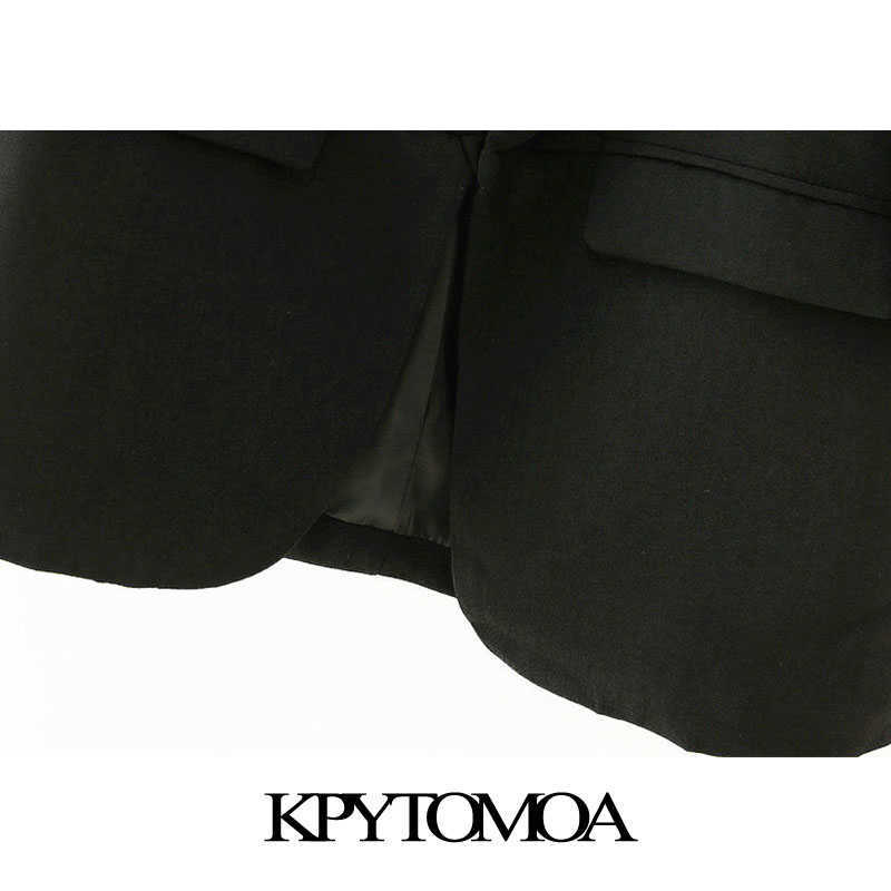 KPYTOMOA Women Fashion Office Wear Basic Black Blazer Coat Vintage Pleated Sleeve Pockets Female Outerwear Chic Tops 210930