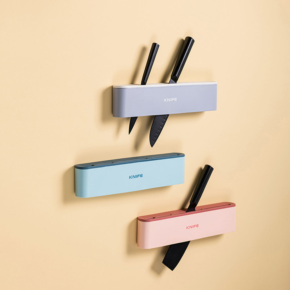 Wall-Mounted Knife Holder Kitchen Punch-Free Knife Storage Rack Plastic Wall Knives Block Organizer 4 Slot