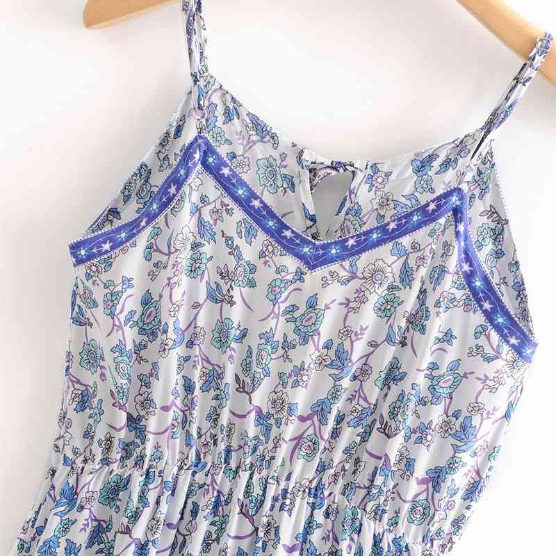 beauty Fashion Boho Style Floral Print Sling Dress Women Holiday Chic Bow Tie Long Dresses Female Summer Beachwear 210514